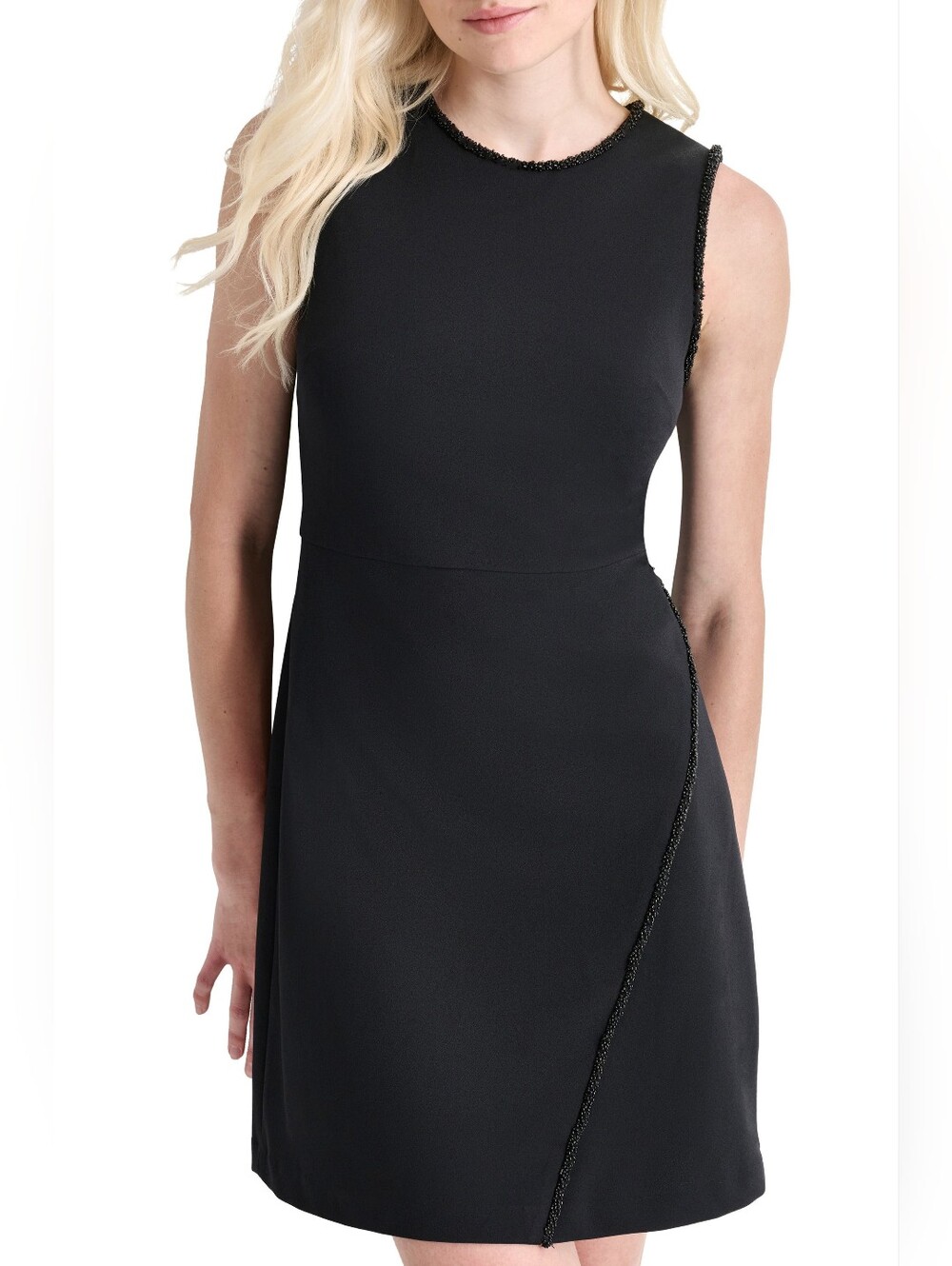 DKNY Black Sleeveless Mini Dress with Beaded Trim